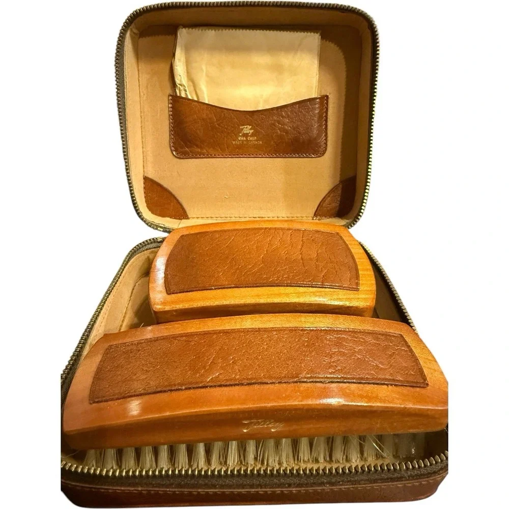 VTG MCM Dailey's Oak Calf Leather Goods Canada Travel Brush Set Vintage MCM